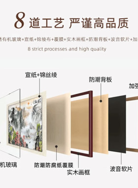 余樨花鸟国画斗方装饰画新中式客厅兰花荷花牡丹玉兰实木框墙壁画