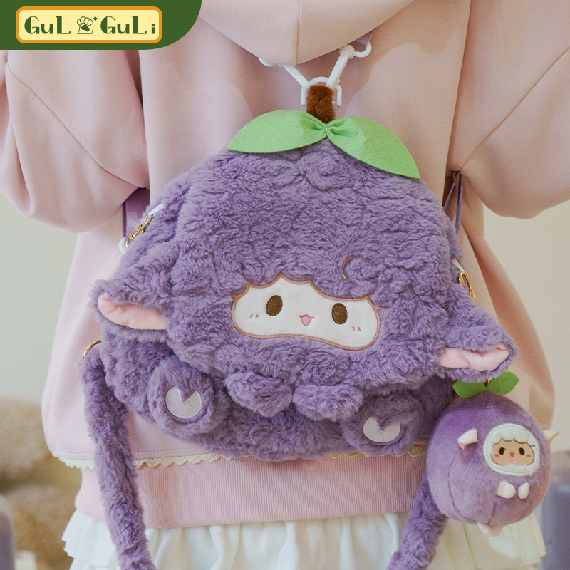 【古力古力】紫色茄子小羊双肩背包包可爱毛绒玩偶大脸书包女JK萌 - 图2