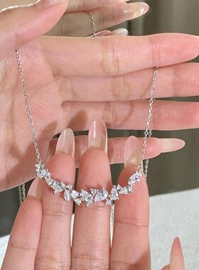范琦s925纯银紫藤花项链女款网红锁骨链锆石吊坠简约小众饰品