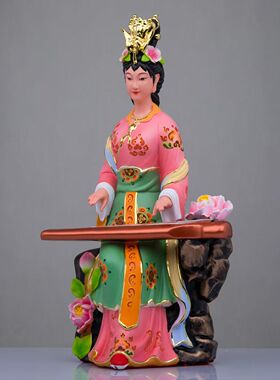 仙女神像桃花娘娘神像树脂彩绘桃花仙子宫女抚琴才女佛像家用摆件