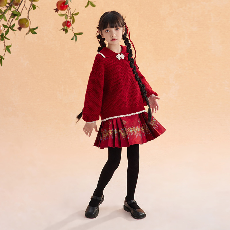 植木童装新中式女童百褶半身裙秋冬2024新款中大童马面裙儿童裙子,淘宝优惠券,粉丝福利购,淘宝优惠卷