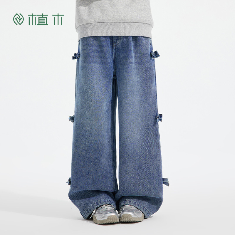 植木童装 儿童裤子2025秋冬新款中大童直筒牛仔裤女童加绒裤子,淘宝优惠券,粉丝福利购,淘宝优惠卷