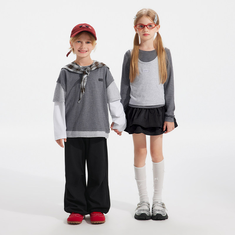 植木童装女童T恤2025新款秋冬中大童两件套背心长袖上衣儿童T恤,淘宝优惠券,粉丝福利购,淘宝优惠卷