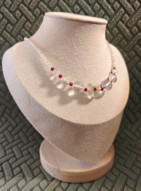 水晶尖晶梅花锁骨链项链