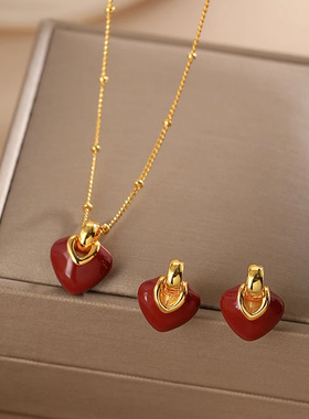 日本gentle motto红色珐琅爱心项链女夏季百搭轻奢高级感小众