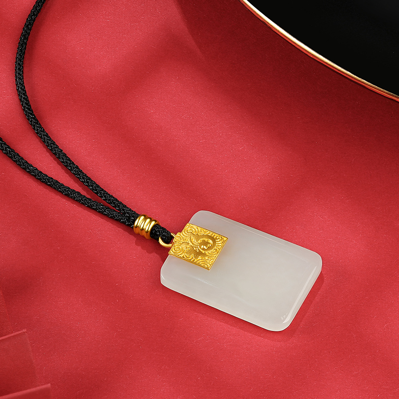 六桂福珠宝福牌黄金吊坠女款金镶玉项链锁骨链和田玉足金挂坠 六桂福珠宝福牌黄金吊坠女款金镶玉项链锁骨链和田玉足金挂坠