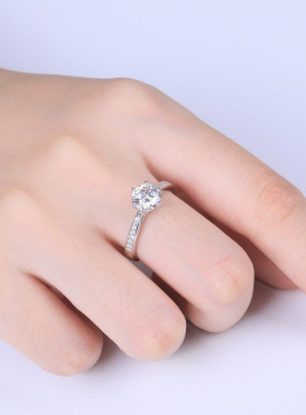 通琳新款韩版经典气质六爪仿真钻戒rings s925纯银排钻女性婚戒指