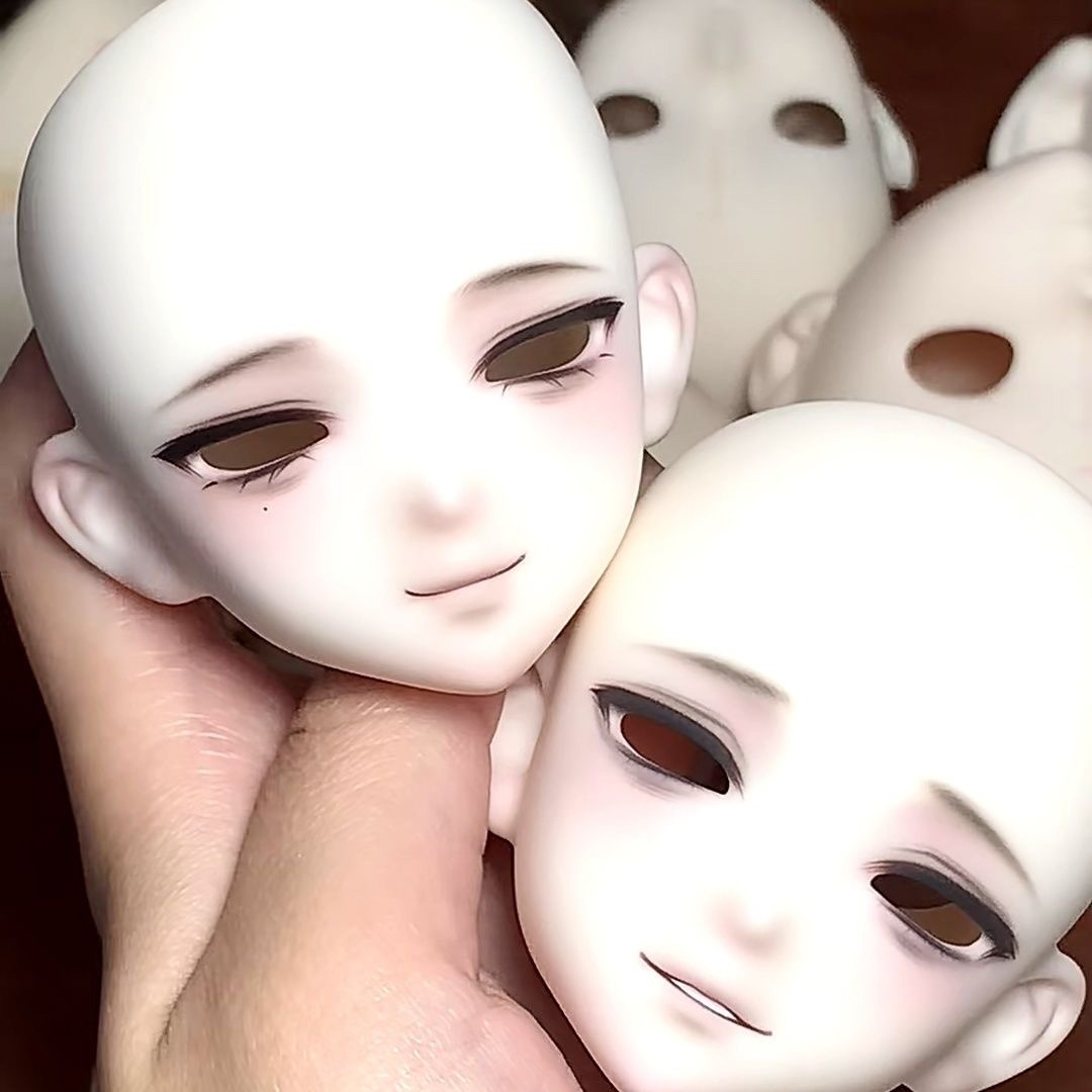 二次元娃头四分三分通用小次小元迷迷瞪瞪搪胶头bjd娃娃练妆裸头 - 图0