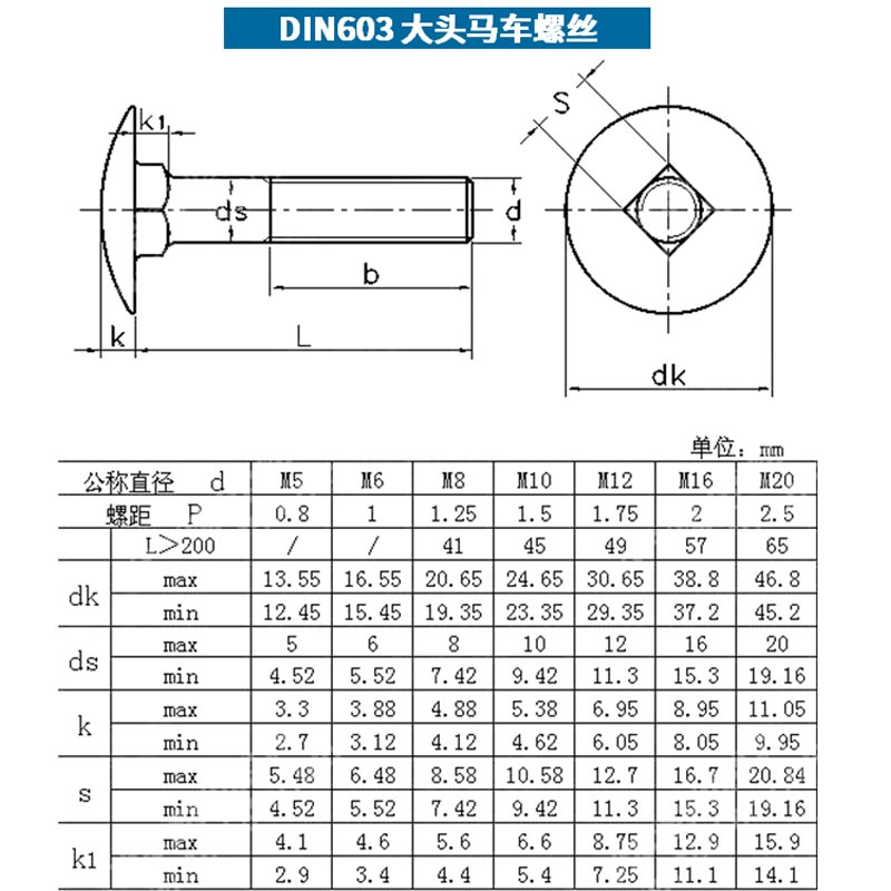 M6M8M10M12 304不锈钢马车螺丝大头马车螺栓方颈螺丝桥架螺丝 6折