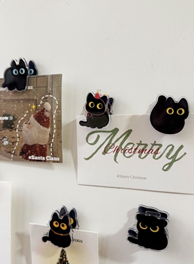 卡通可爱黑猫夹子磁吸冰箱贴ins亚克力入户门洞洞板家居装饰磁贴