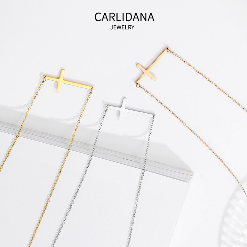 ins横条十字架项镀ipg18k金欧美链 carlidana卡丽丹娜项链
