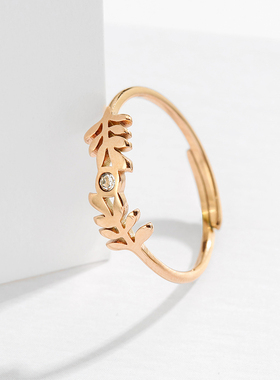 橄榄枝微镶锆石树叶文艺风戒指