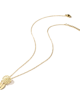 意大利钛钢镀金镂空花纹羽毛吊坠