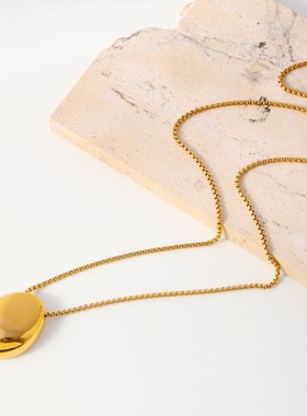 空心椭圆心形吊坠长项链毛衣链钛钢电镀18K金欧美女时尚新款项链