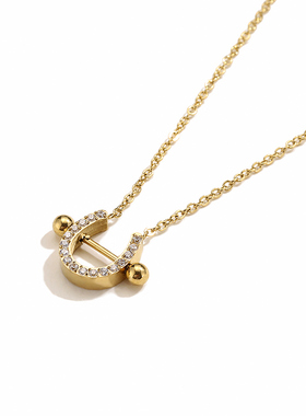 微镶满钻钛钢镀金设计款吊坠项链