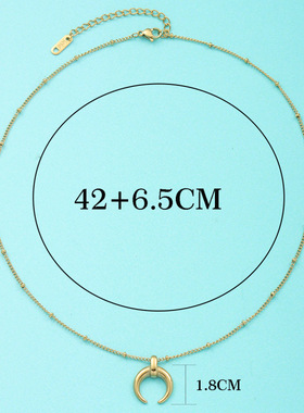 欧美法式牛角月亮吊坠项链钛钢IPG14K金U型ins风锁骨链钛钢夹珠链