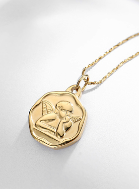 天使徽章项链14k镀金小众设计