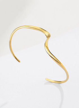 北欧冰岛ins极简环18k海浪手镯