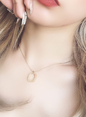 欧风方形几何镂空项链18k简原