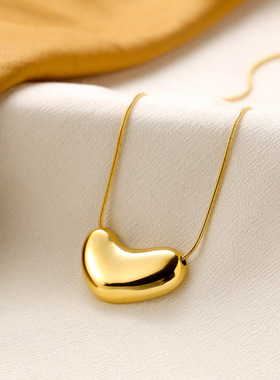 立体心形爱心吊坠蛇骨链项链钛钢18K镀金轻奢感锁骨链ins极简风