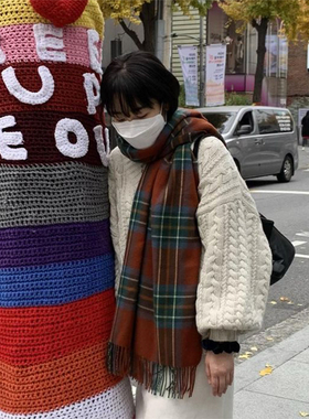 秋冬加厚韩版女格子围巾