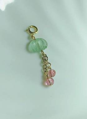 diy包金碧玺手链水晶树叶吊坠