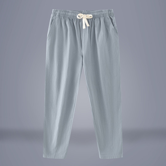 100%纯棉轻薄透气质感裤子男士宽松直筒纯棉夏季薄款中国风休闲裤