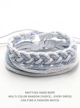 棉麻组合手链男女ins风手工编织