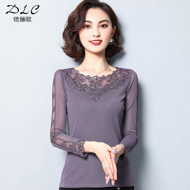 蕾丝秋冬百搭网纱低领加绒洋气内搭 德俪歌蕾丝衫/雪纺衫