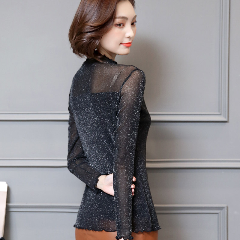 亮丝网纱秋冬百搭长袖性感潮打底衫 德俪歌T恤