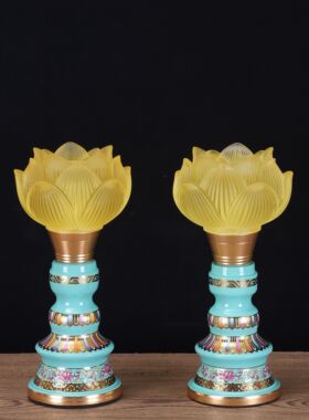 新款珐琅彩充电LED莲花灯家用财神观音佛前供灯长明荷花灯敬佛灯