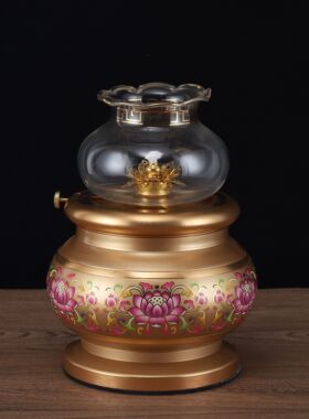 新款合金珐琅彩酥油灯家用酥油灯防风长明灯富贵酥油莲花灯佛供灯