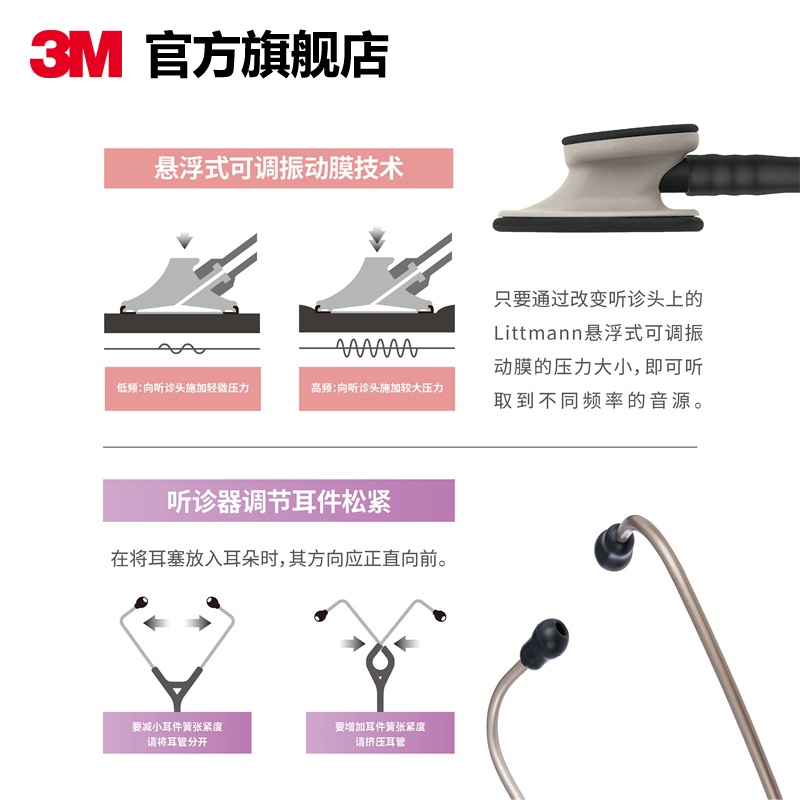 3M听诊器医用Littmann轻巧型家用成人听胎心音听诊器美国进口 - 图3