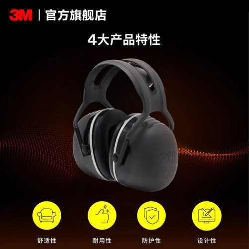 3M隔音耳罩X5A降噪耳机睡眠头戴式专业防噪音工业静音学习睡眠用 - 图1