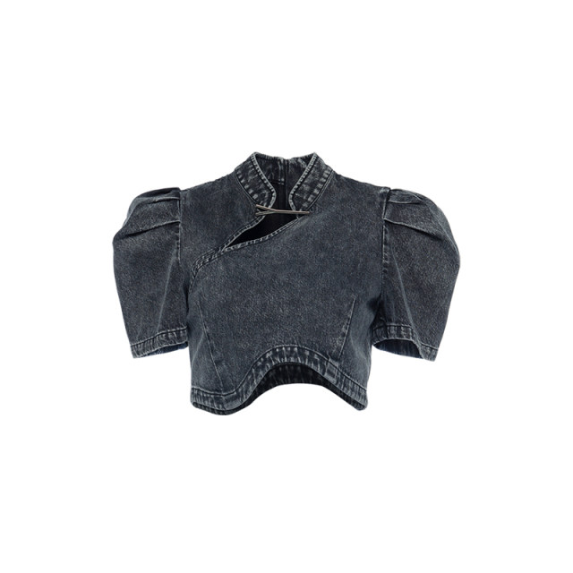 Y2K ແບບ retro denim wavy top