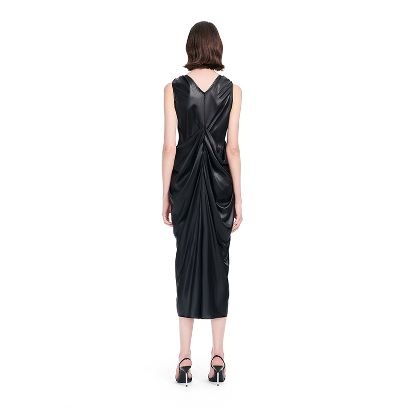 Ring-embellished pleated romantic long dress