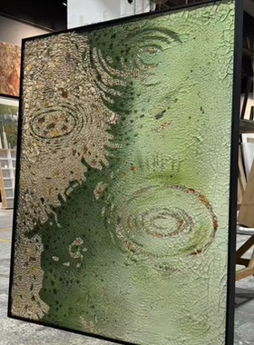 绿色抽象装饰画客厅沙发背景墙挂画现代简约玄关入户门厅肌理壁画