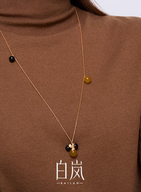 白岚卷草多宝项链玛瑙毛衣链长项链秋冬气质轻奢首饰配饰女XL5989