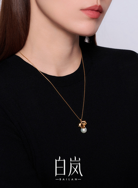 【12月上新】白岚葫芦叶珍珠项链925银毛衣链秋冬女气质XL6034