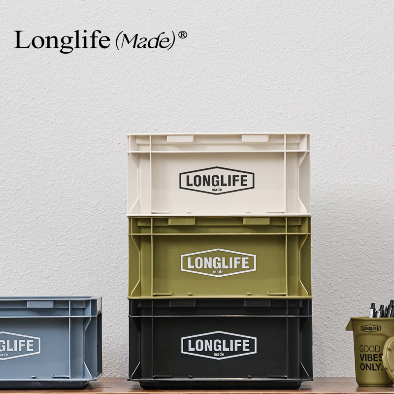 longlife工业风收纳箱家用办公塑料盒加厚可堆叠桌面整理箱带盖 - 图0