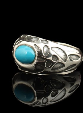 S925银男士绿松石印第安戒指