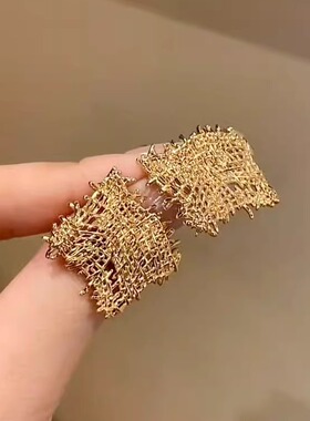 镂空网状几何耳钉女轻奢设计感