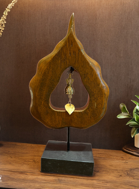 东南亚实木玄关菩提叶装饰摆件