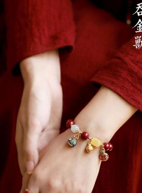 24小石手串女本命年吞金兽手链中国风设计和田玉饰品国潮礼物手饰