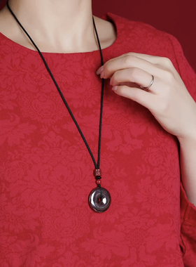 天然朱砂原石平安扣吊坠女项链本命年男士原矿饰品挂件