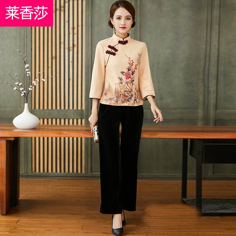 大码民国风复古印花茶服中国风汉服 莱香莎上衣