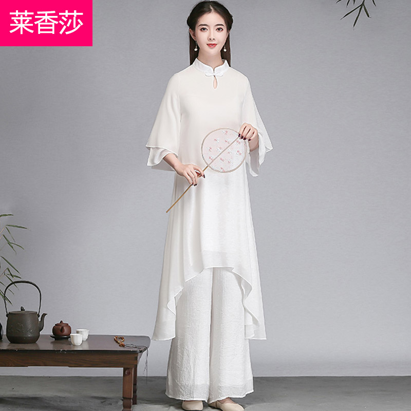 中国风禅意女装茶服禅服复古唐装改良年轻汉服连衣裙禅舞服两件套 - 图2