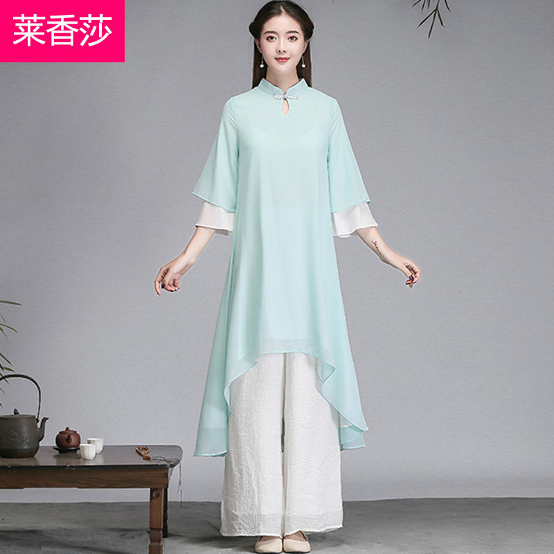 中国风禅意茶服禅服复古唐装连衣裙 莱香莎连衣裙