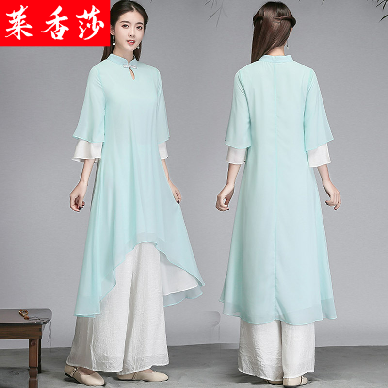 中国风仙气禅意女装茶服禅修服改良古风汉服连衣裙禅舞服装两件套 - 图3