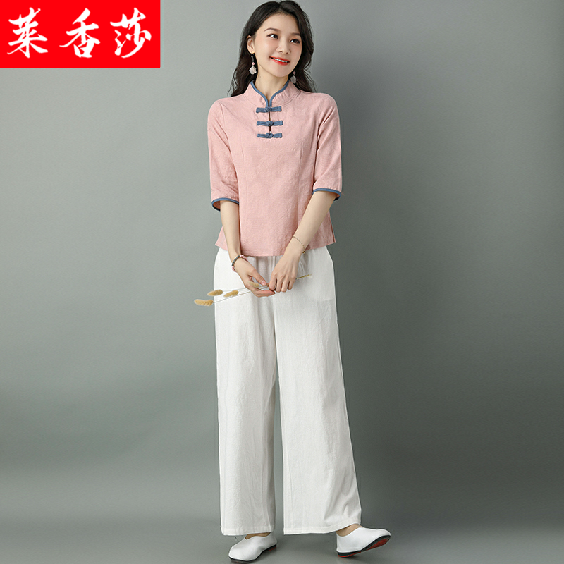 民国风复古唐装棉麻禅意茶服女夏中国风汉服改良旗袍上衣中式套装 - 图3